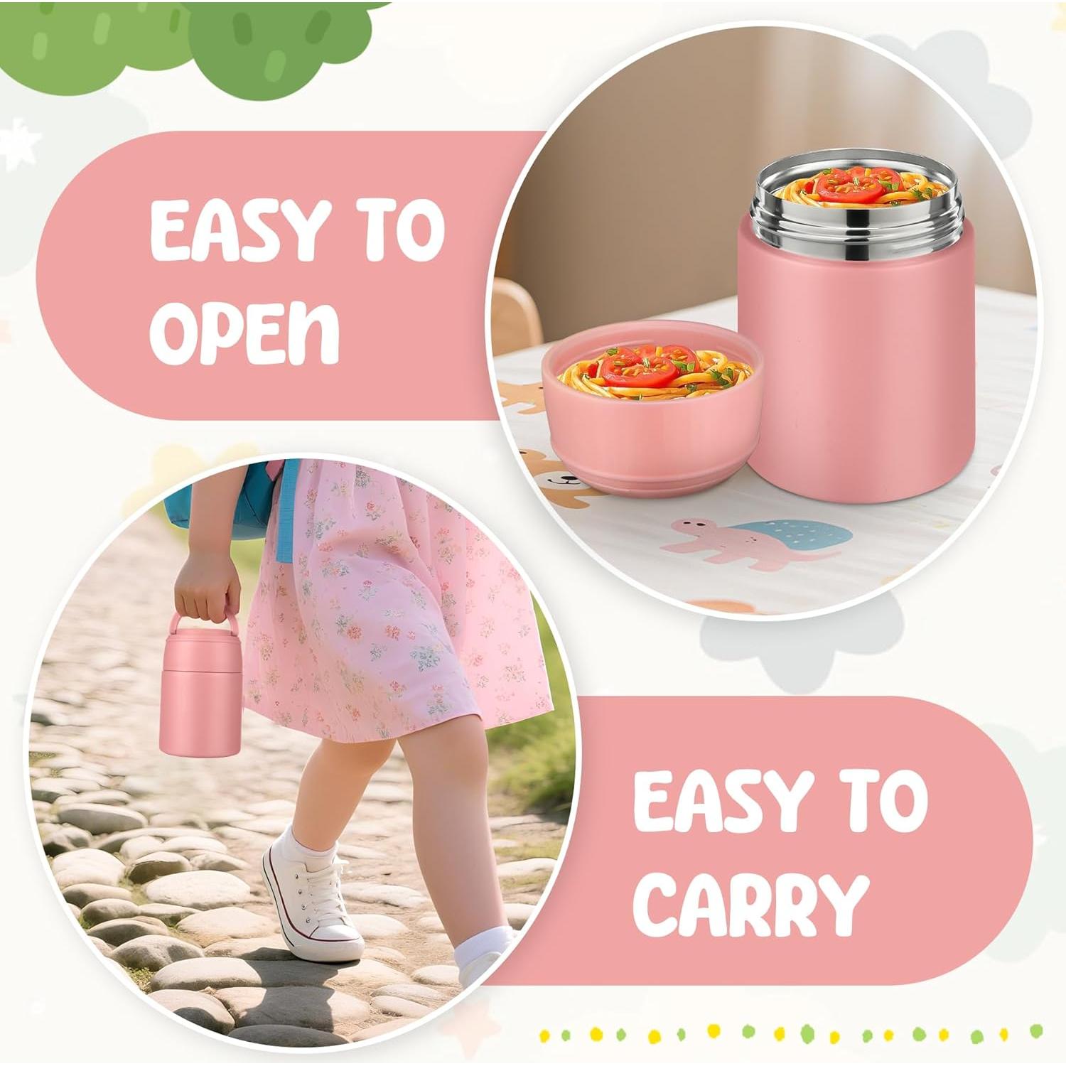 Tarro Térmico WXXM 295ml Rosa para Niños con Cuchara