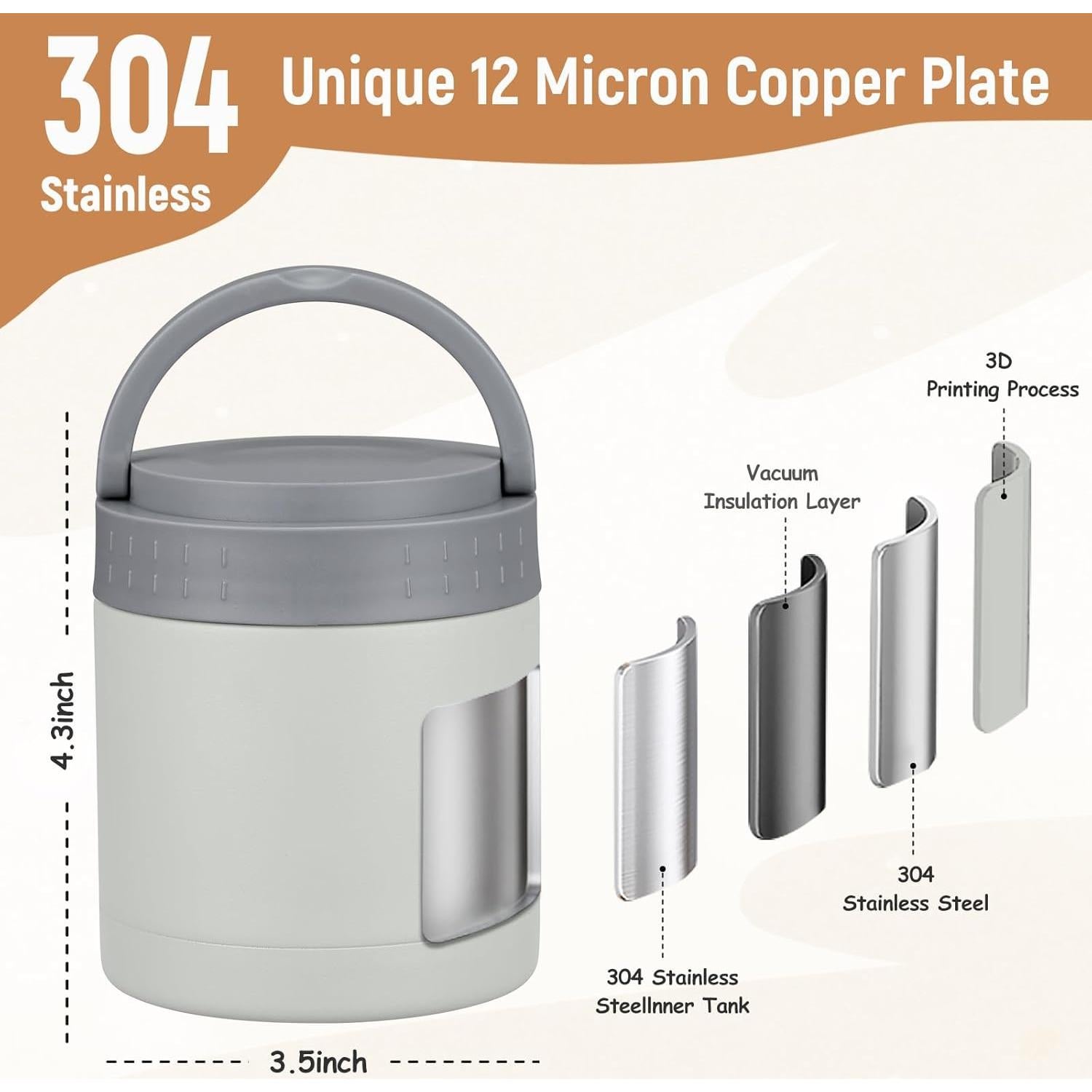 Termo de Sopa 310ml WyfKyd Aislado Acero Inoxidable Gris