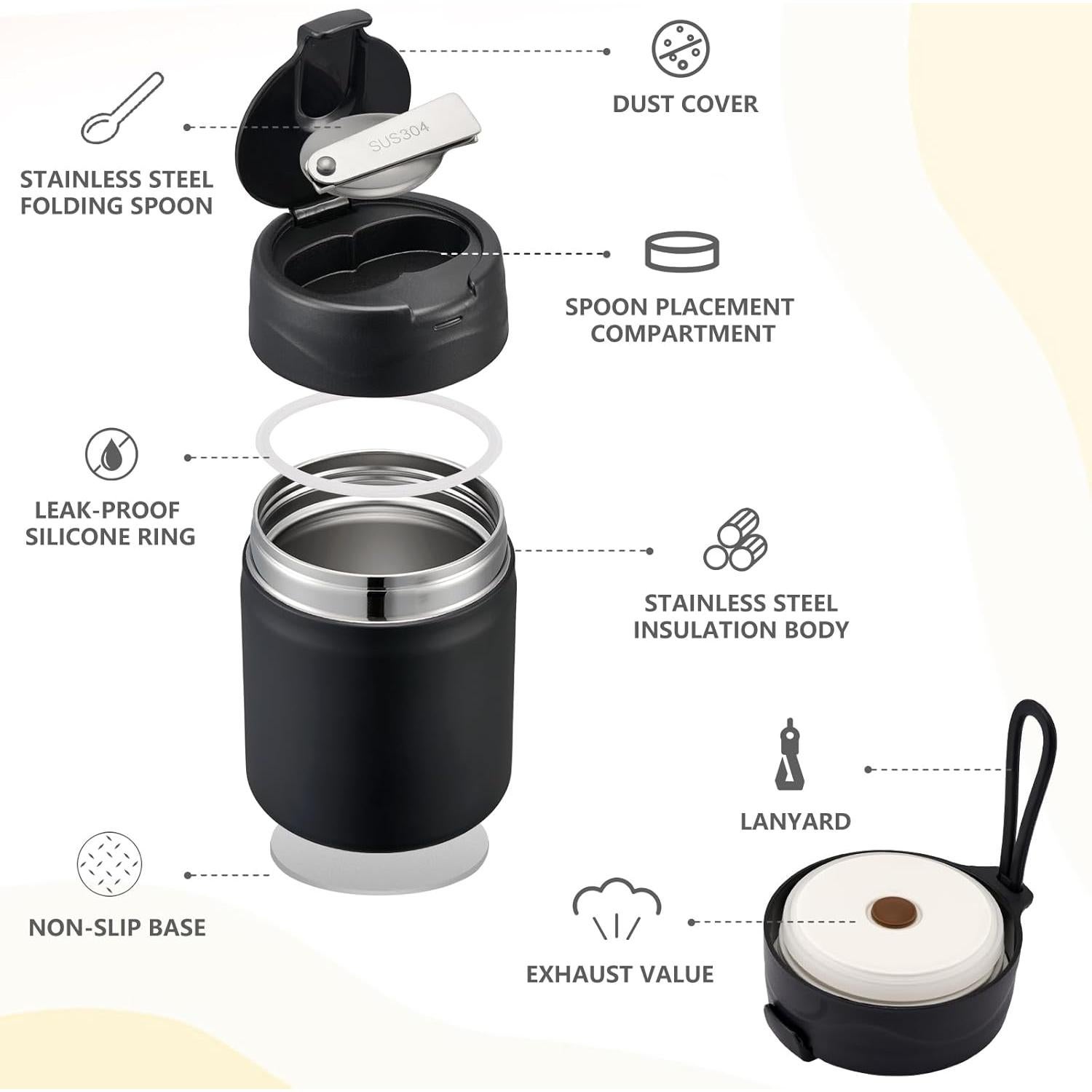 Termo de Sopa Aislado Pawtong 500ml con Cuchara Acero Inoxidable