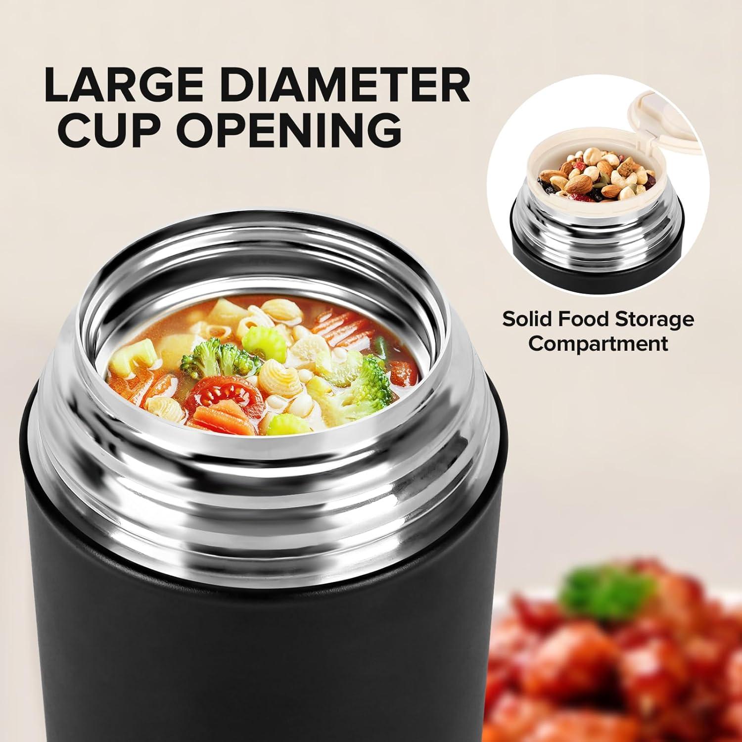 Termo de Comida Térmica TSAKBAM 1 kg Negro con Cuchara Plegable