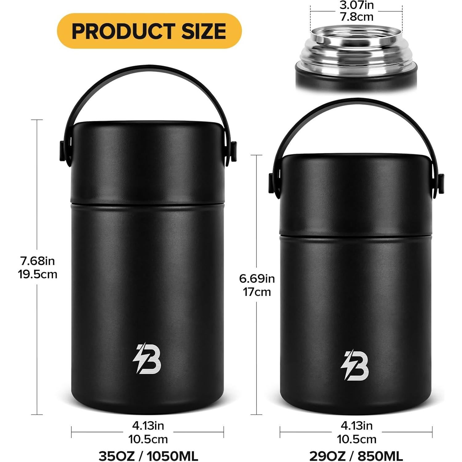 Termo de Comida Térmica TSAKBAM 1 kg Negro con Cuchara Plegable