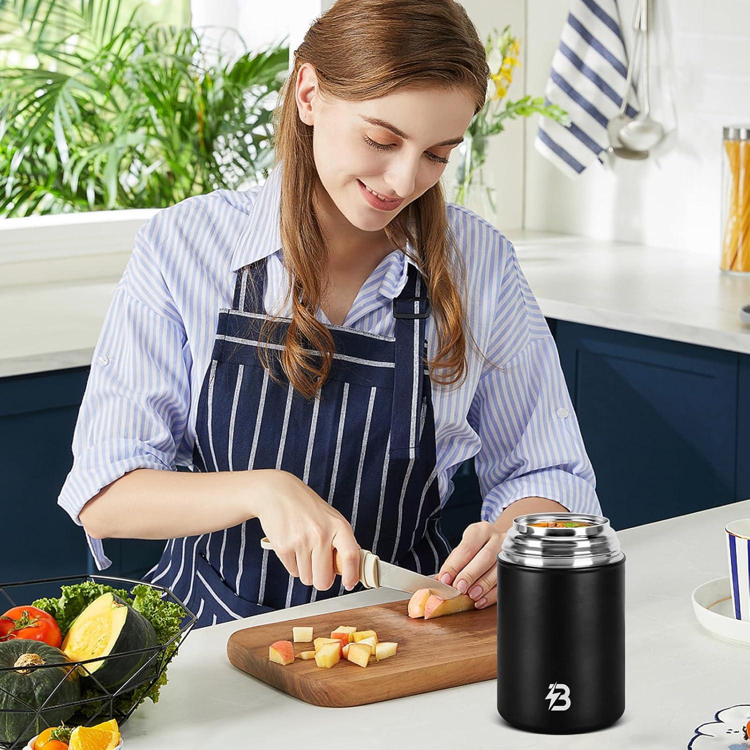 Termo de Comida Térmica TSAKBAM 1 kg Negro con Cuchara Plegable