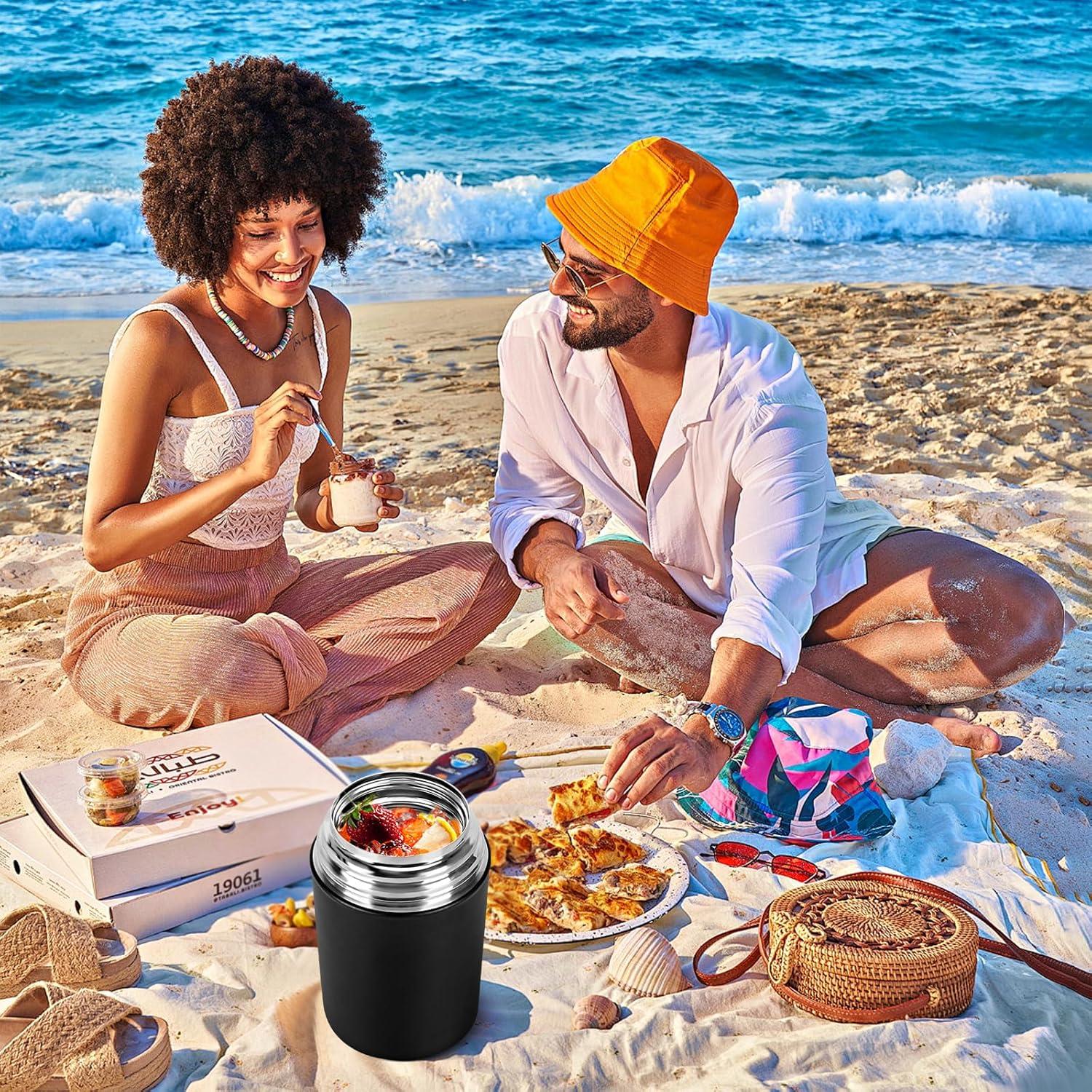 Termo de Comida Térmica TSAKBAM 1 kg Negro con Cuchara Plegable