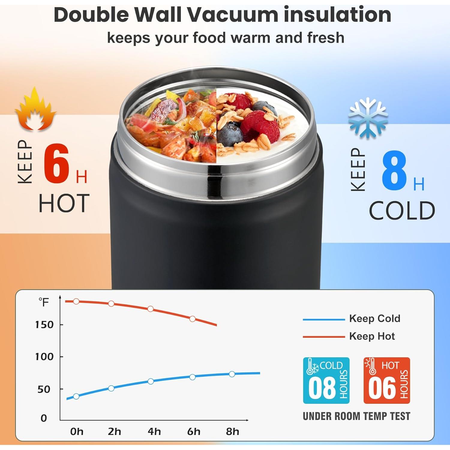Termo de Sopa Howeemo 502 ml Acero Inoxidable Aislado Negro
