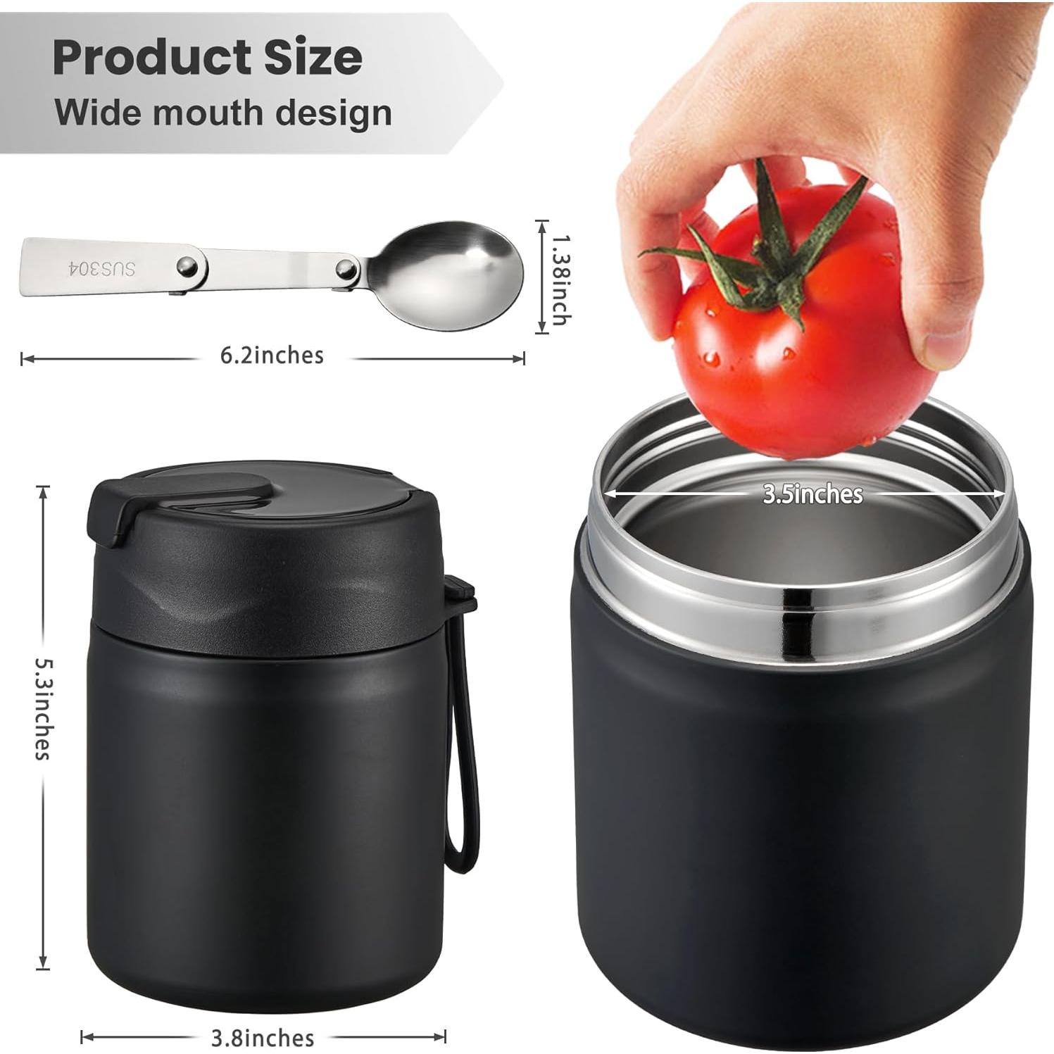 Termo de Sopa Howeemo 502 ml Acero Inoxidable Aislado Negro