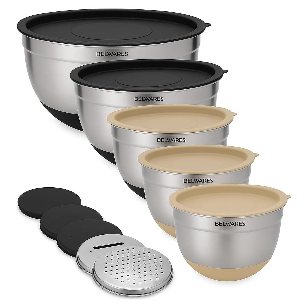 Juego de 5 Tazones Mezcla Acero Inoxidable Belwares Caqui