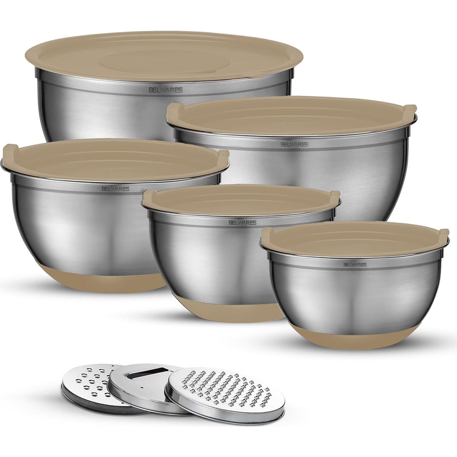 Juego de 5 Tazones Mezcla Acero Inoxidable Belwares Caqui