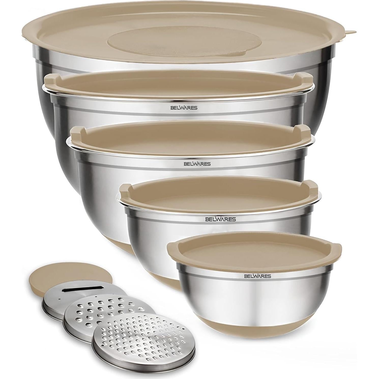 Juego de 5 Tazones Mezcla Acero Inoxidable Belwares Caqui