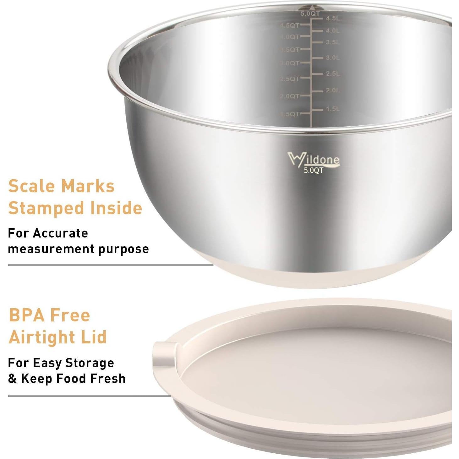 Conjunto de Cuencos Mezcladores Wildone 5 Piezas Acero Inoxidable