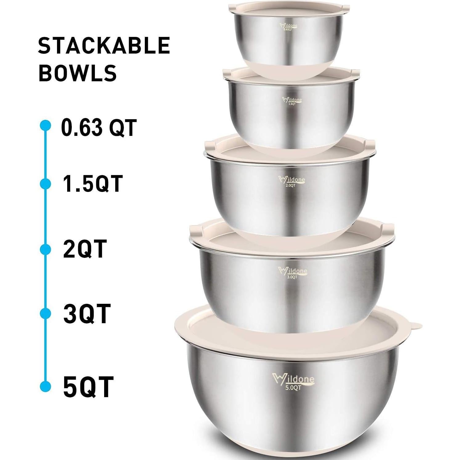 Conjunto de Cuencos Mezcladores Wildone 5 Piezas Acero Inoxidable