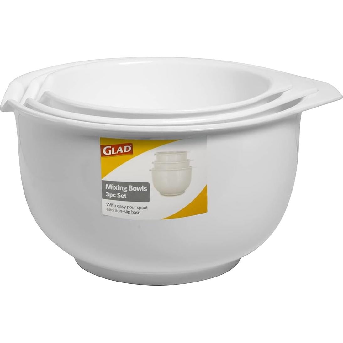 Juego de Cuencos para Mezclar Glad, Set de 3, Antideslizante, 1.2L a 3.6L