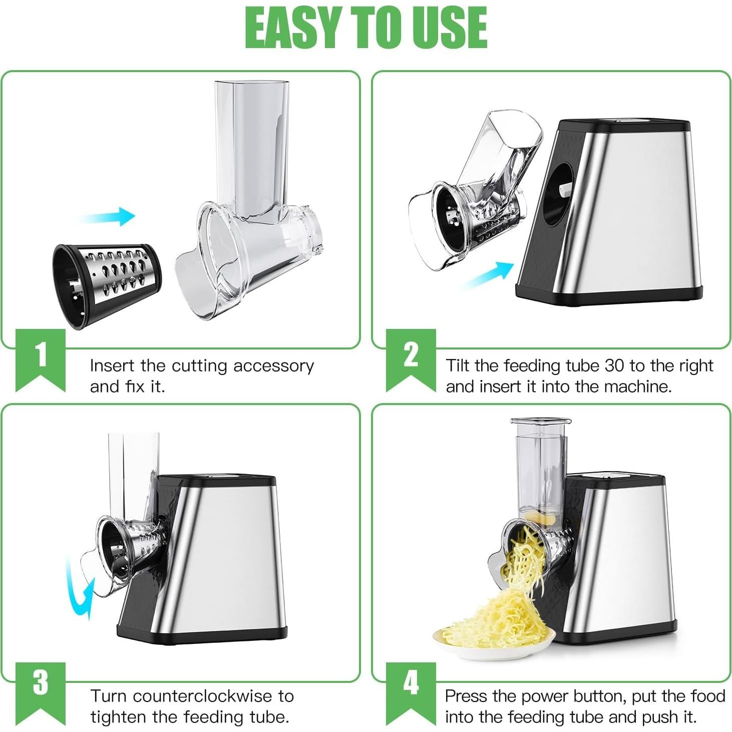 Rallador de Queso Eléctrico AERVOCE 5 en 1 con Contenedor