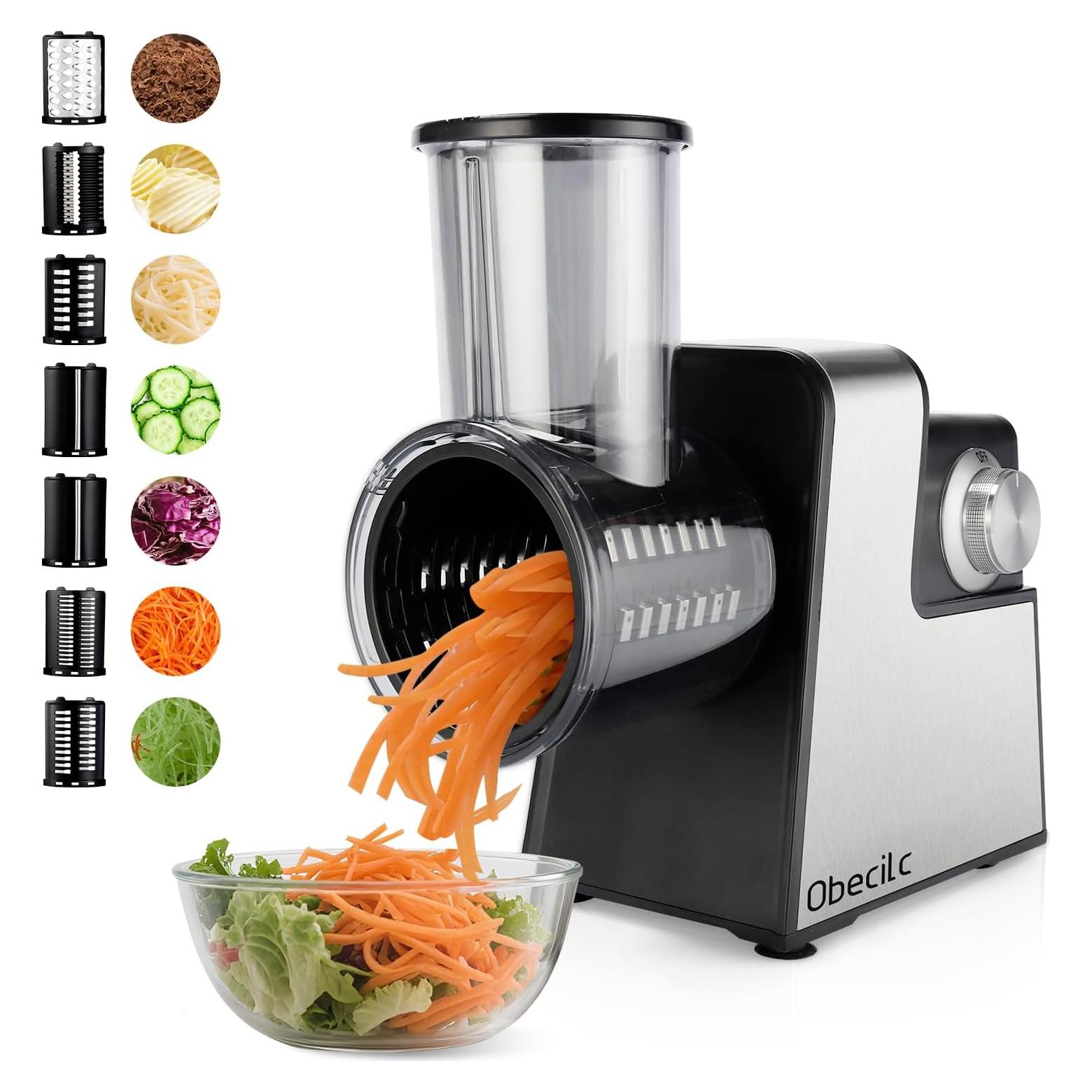 Rallador de Queso Eléctrico Obecilc 300W con 7 Cuchillas Inoxidable