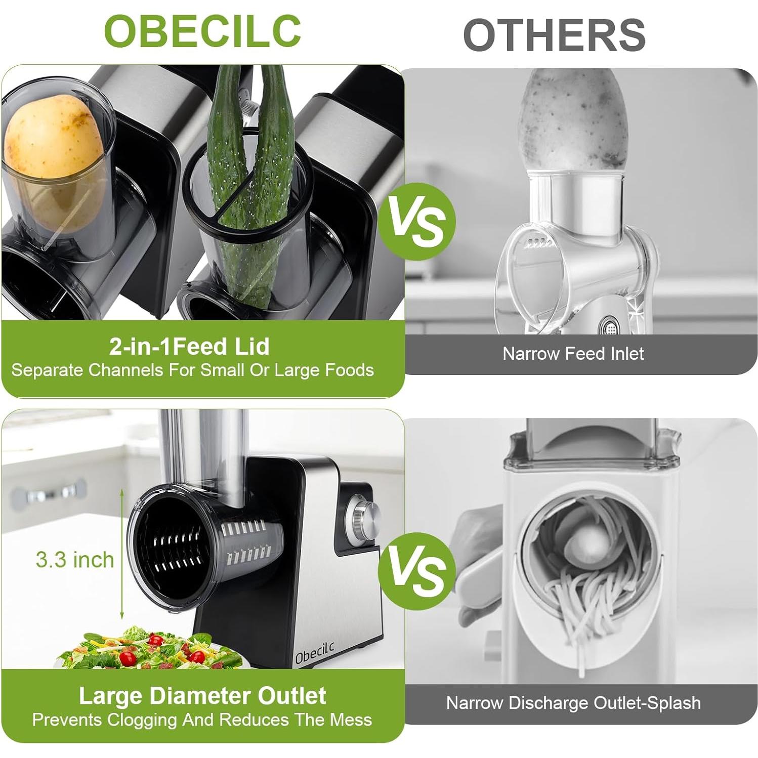 Rallador de Queso Eléctrico Obecilc 300W con 7 Cuchillas Inoxidable