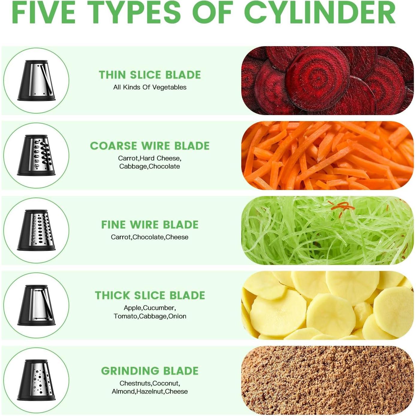 Rallador de Queso Eléctrico AERKINE 5 en 1 con 5 Cuchillas