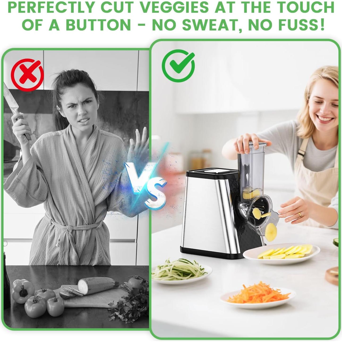 Rallador de Queso Eléctrico AERKINE 5 en 1 con 5 Cuchillas