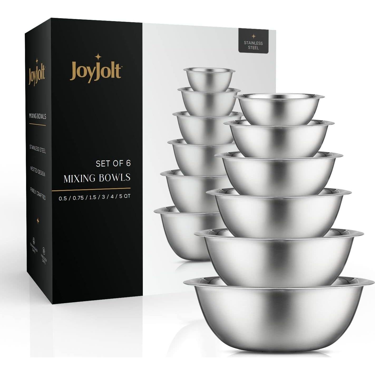 Juego de Cuencos de Mezcla JoyJolt - 6 Piezas Acero Inoxidable