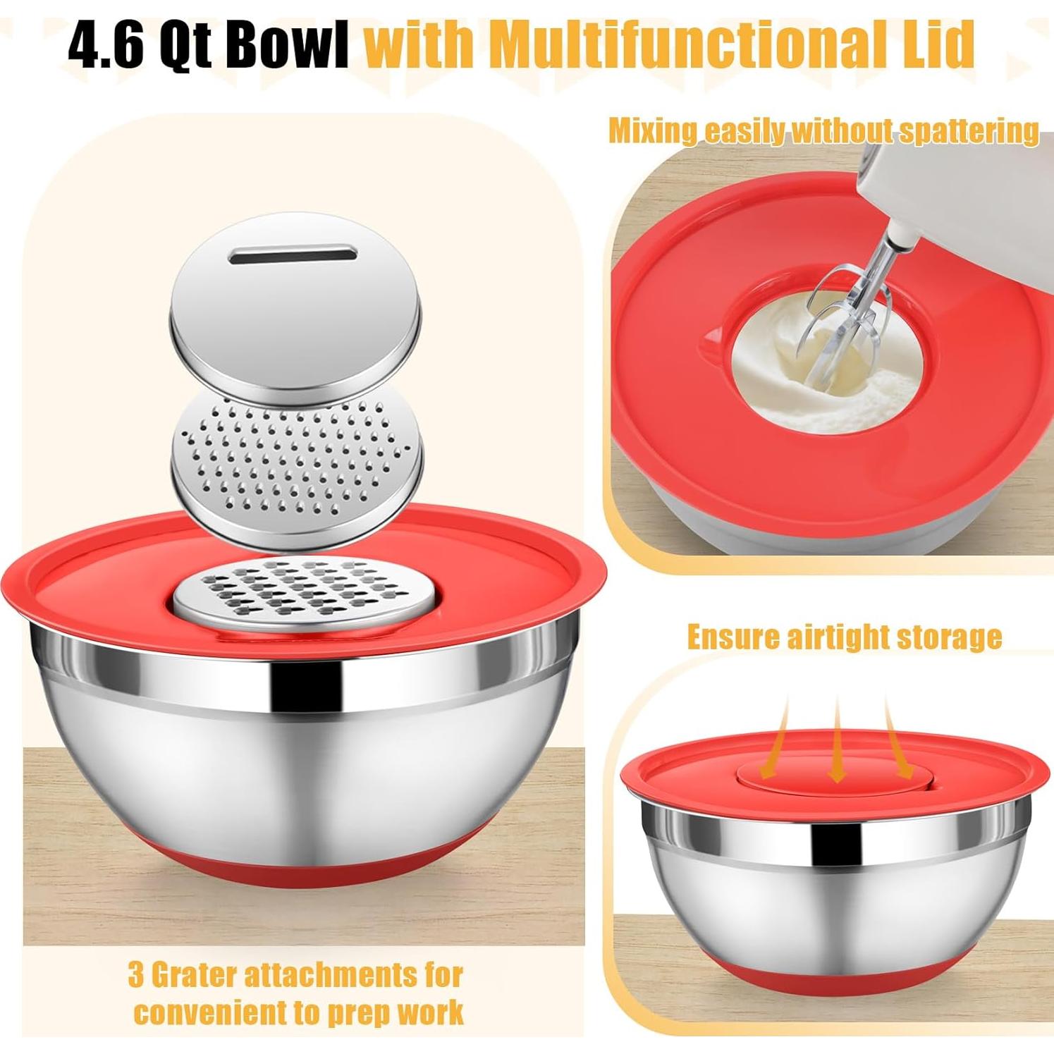 Juego de 3 Tazones de Mezcla P&P CHEF Acero Inoxidable 1.5/2.6/4.6 L