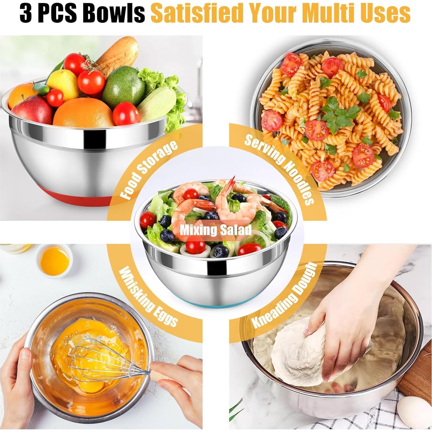 Juego de 3 Tazones de Mezcla P&P CHEF Acero Inoxidable 1.5/2.6/4.6 L