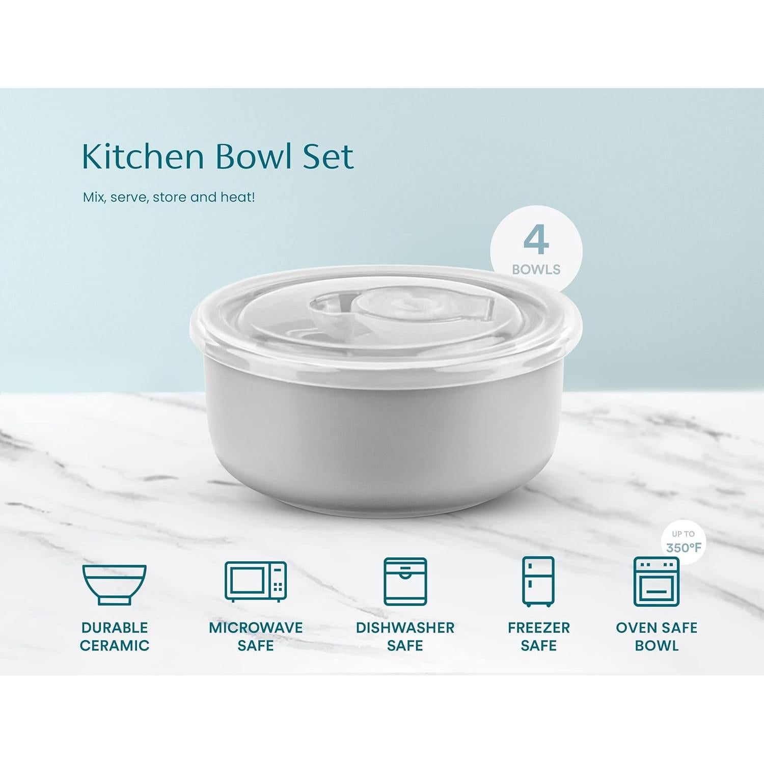 Set de 4 Tazones de Cerámica KooK Apilables Apto Microondas