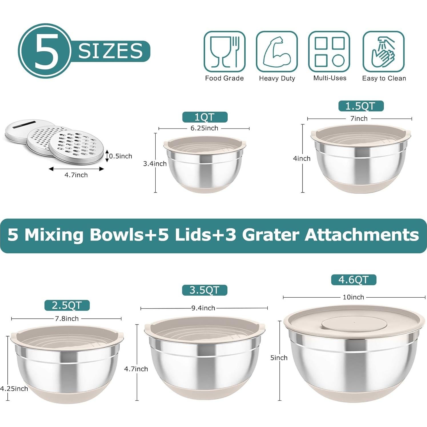 Juego de Cuencos Mezcladores TeamFar 5 Piezas Acero Inoxidable