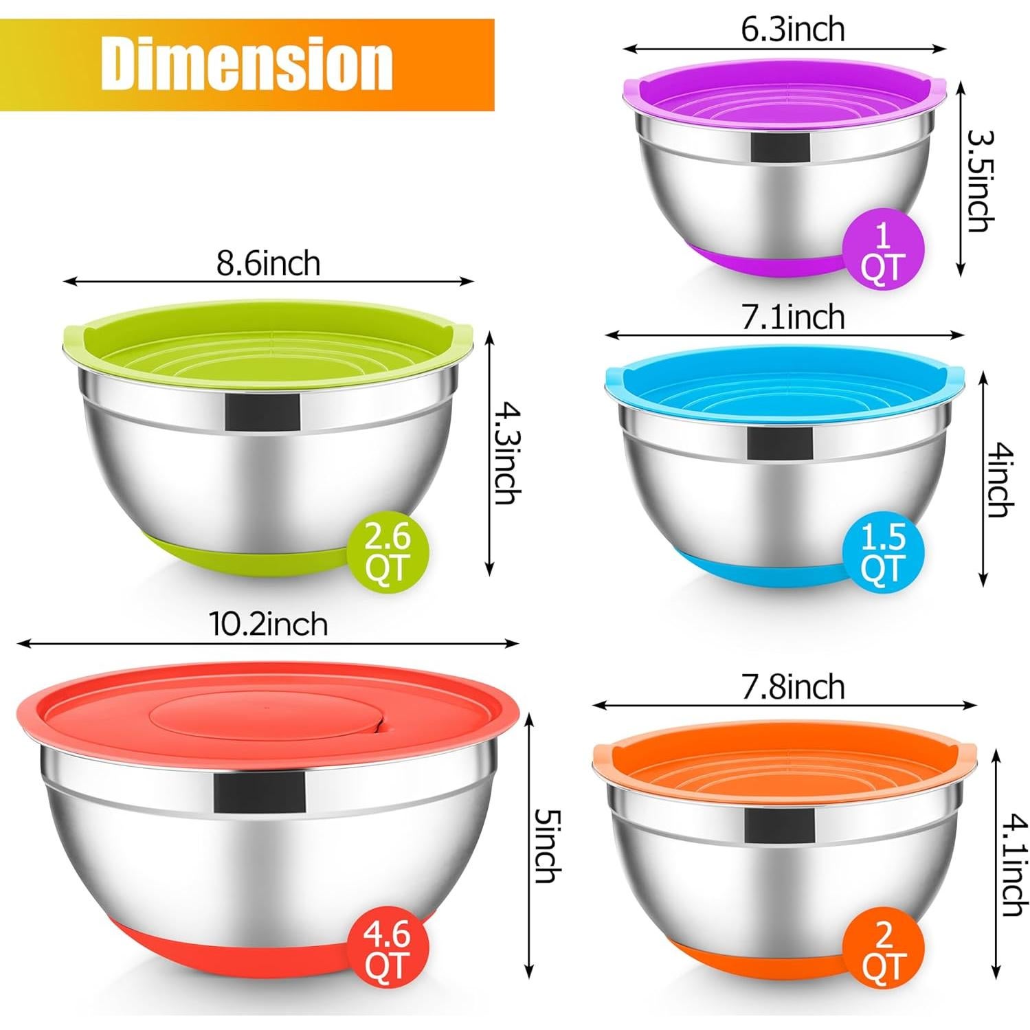 Juego de Cuencos de Mezcla E-far Acero Inoxidable 5 Piezas