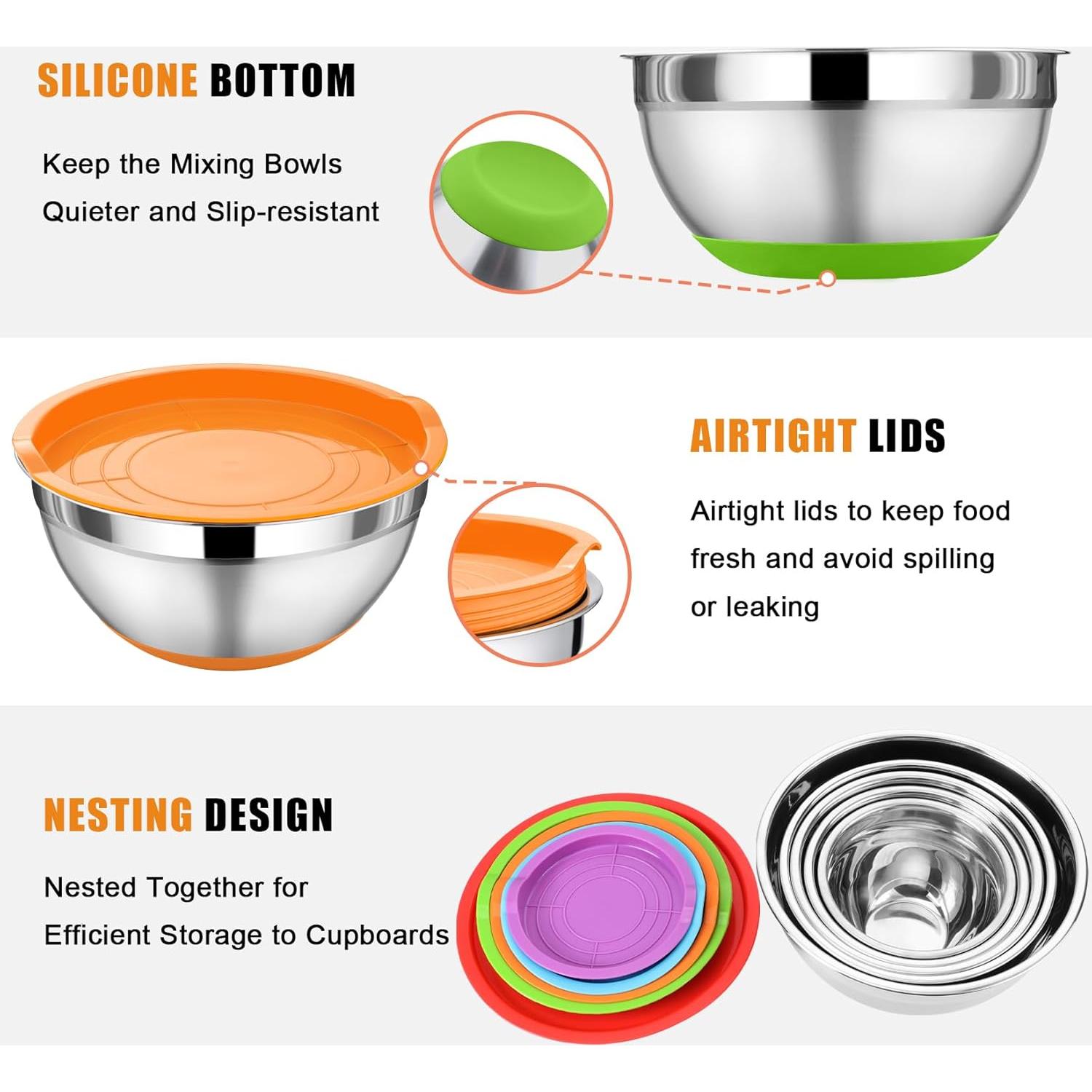 Juego de Tazones Mezcladores P&P CHEF 5 Piezas Acero Inoxidable