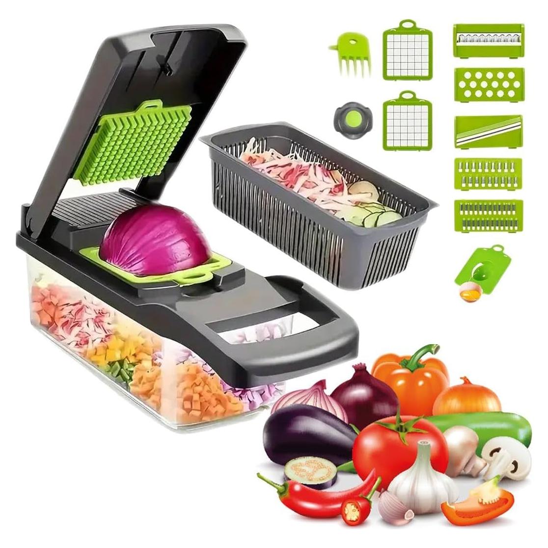 Cortador de Verduras Manual Ideas de Cocina 16 Piezas Gris