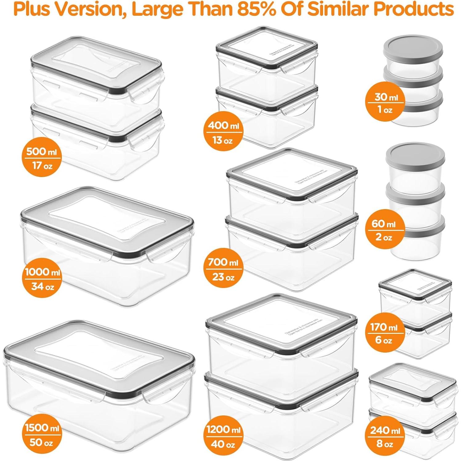 40 PCS Contenedores de Almacenamiento HOMETALL Herméticos 1500 ML