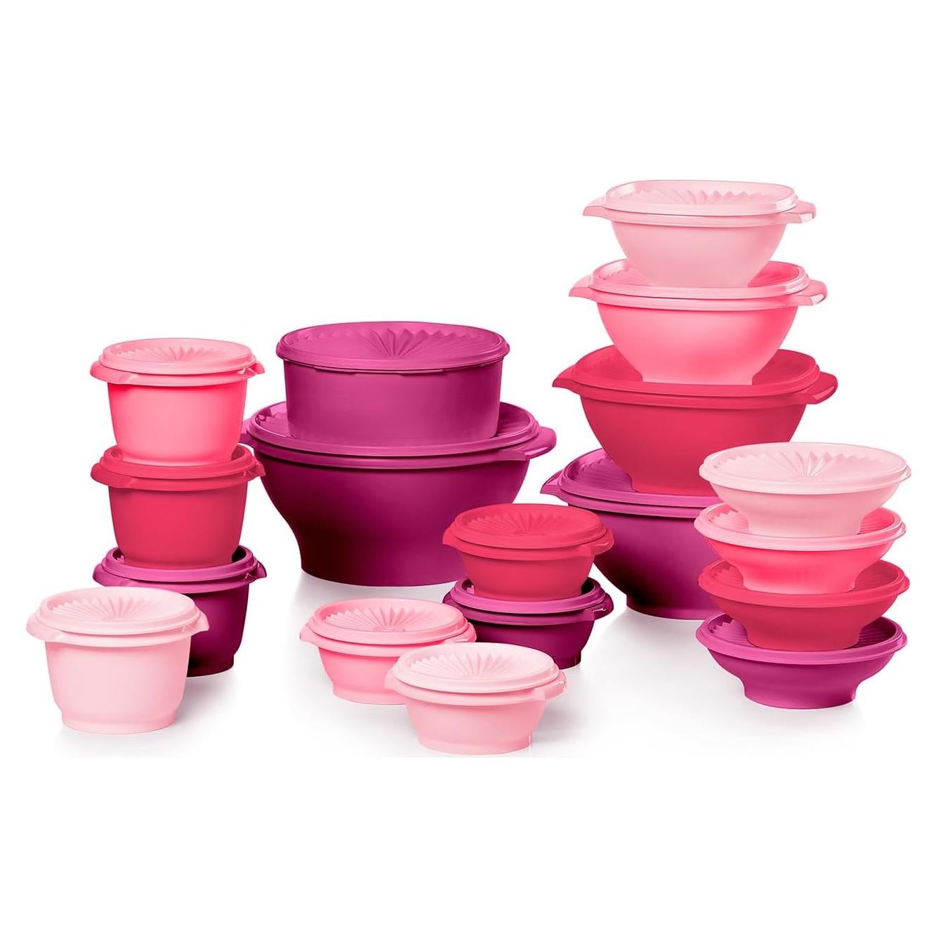 Set de 36 recipientes de almacenamiento Tupperware rosa
