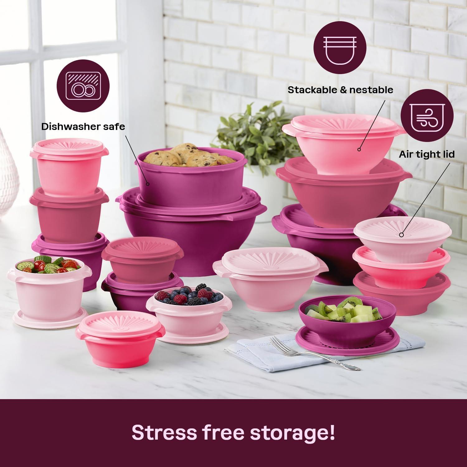 Set de 36 recipientes de almacenamiento Tupperware rosa