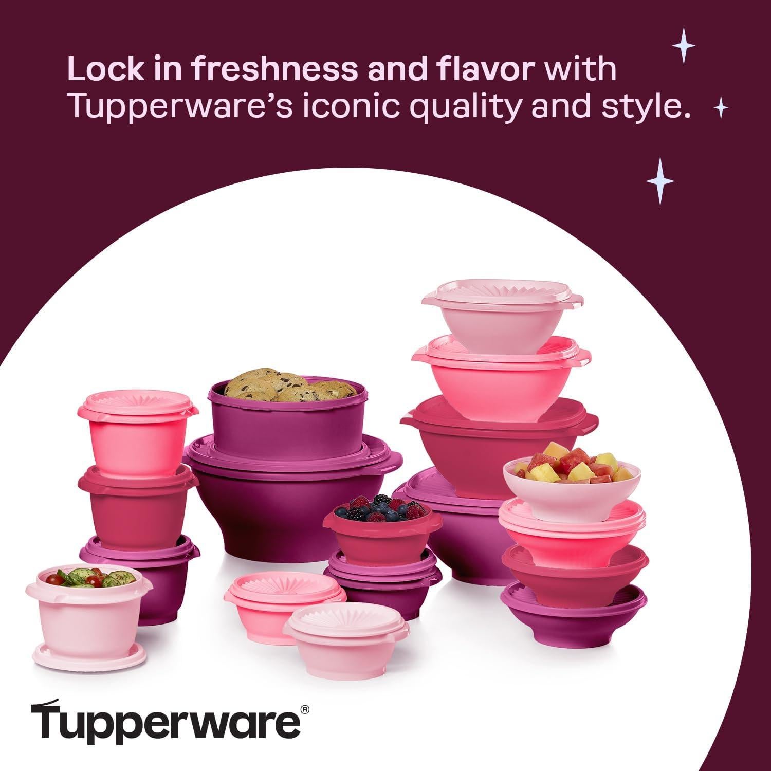 Set de 36 recipientes de almacenamiento Tupperware rosa