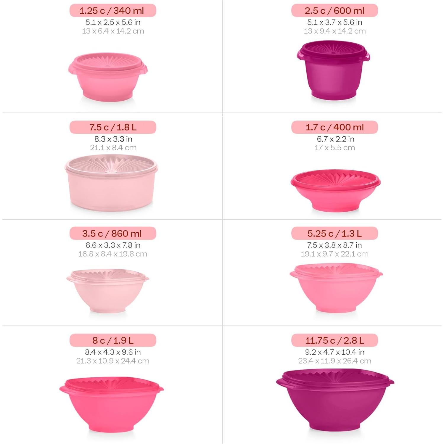 Set de 36 recipientes de almacenamiento Tupperware rosa