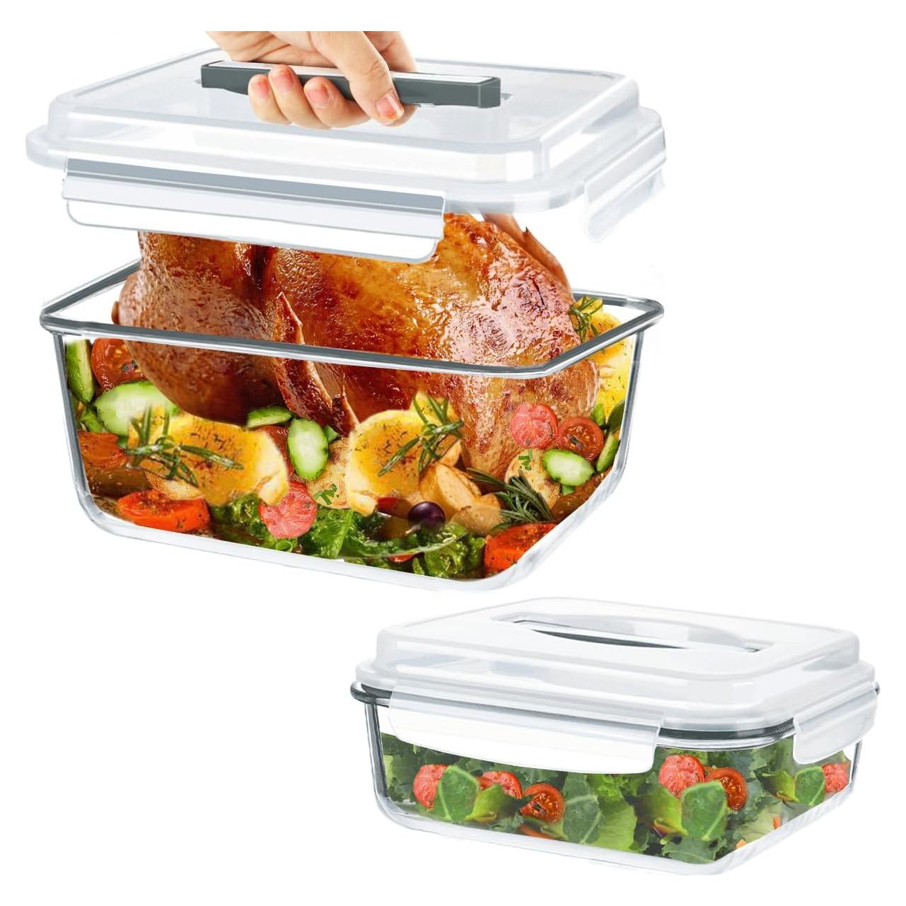 Contenedores de Almacenamiento de Alimentos de Vidrio 2 Piezas 5.73L y 2.20L