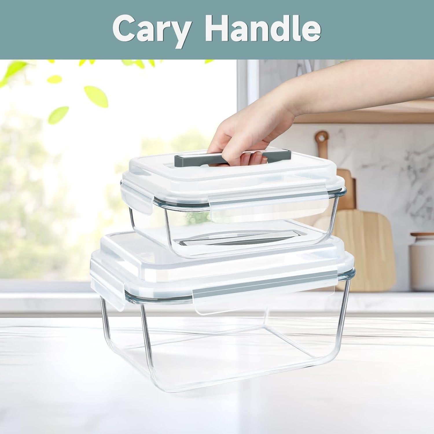 Contenedores de Almacenamiento de Alimentos de Vidrio 2 Piezas 5.73L y 2.20L