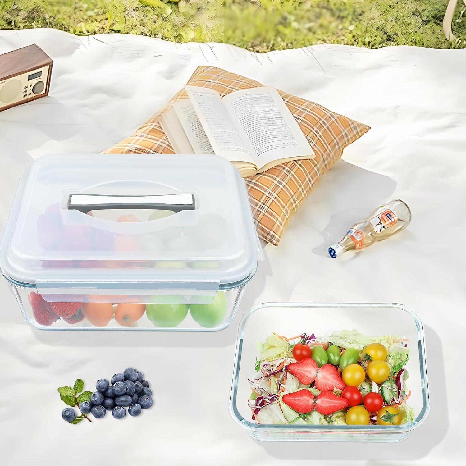 Contenedores de Almacenamiento de Alimentos de Vidrio 2 Piezas 5.73L y 2.20L