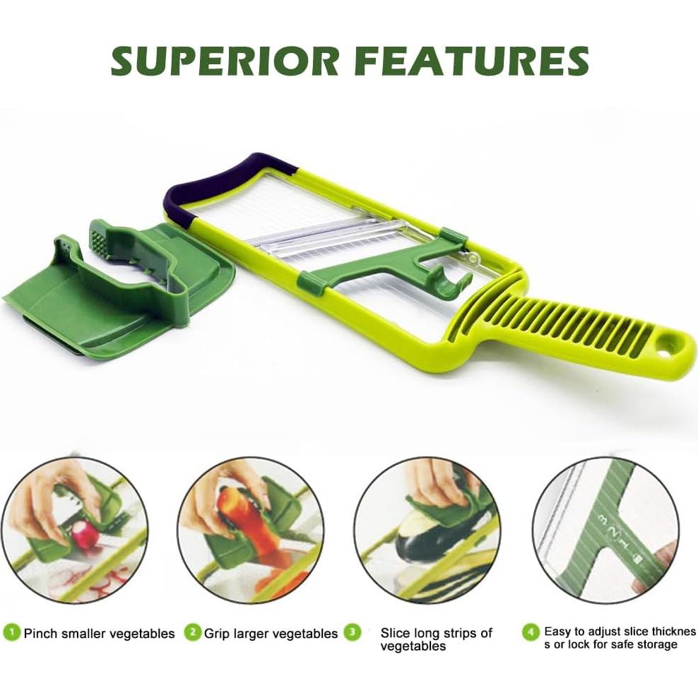 Mandolina de Mano CALIDAKA Verde Ajustable para Verduras y Frutas