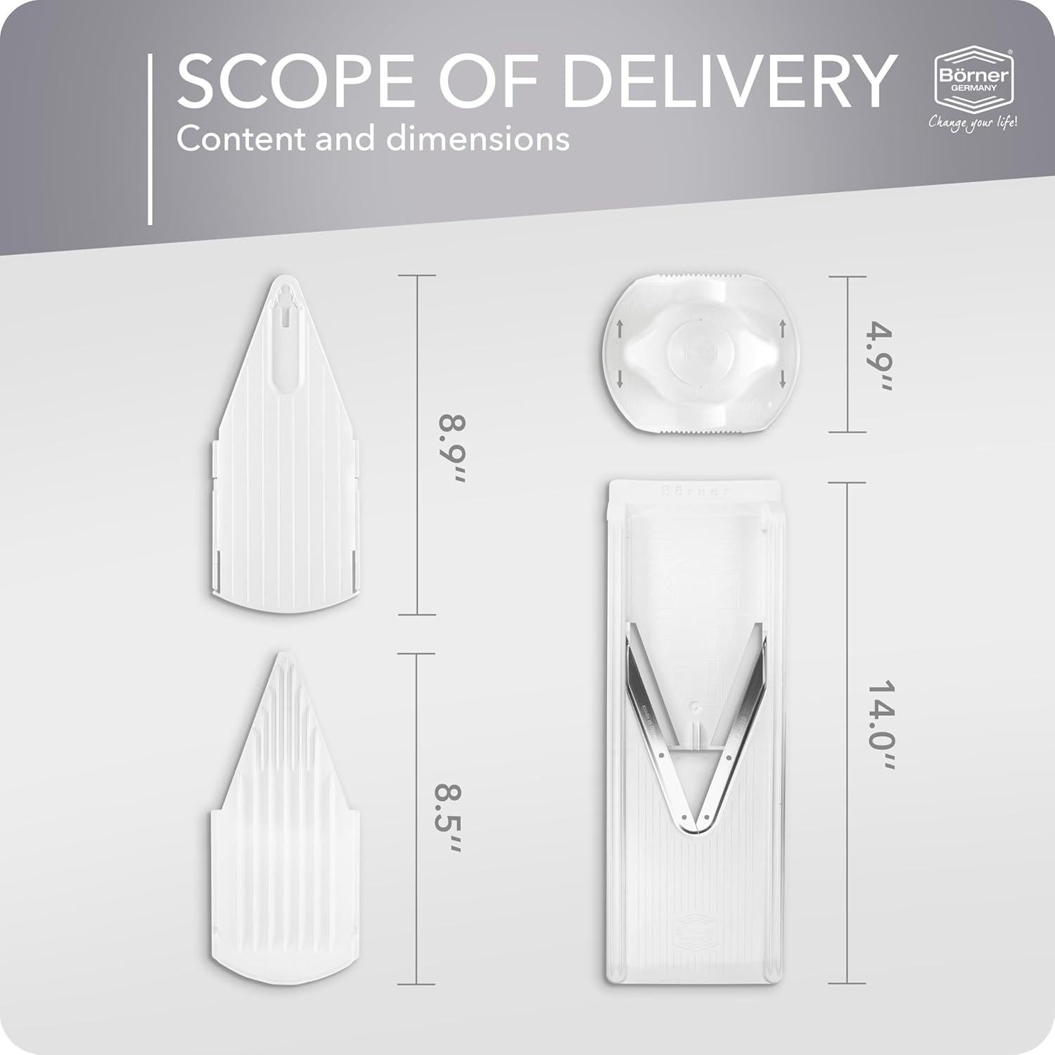 Mandolina Cortadora Börner V3 - Acero Inoxidable, Ajustable, Blanco