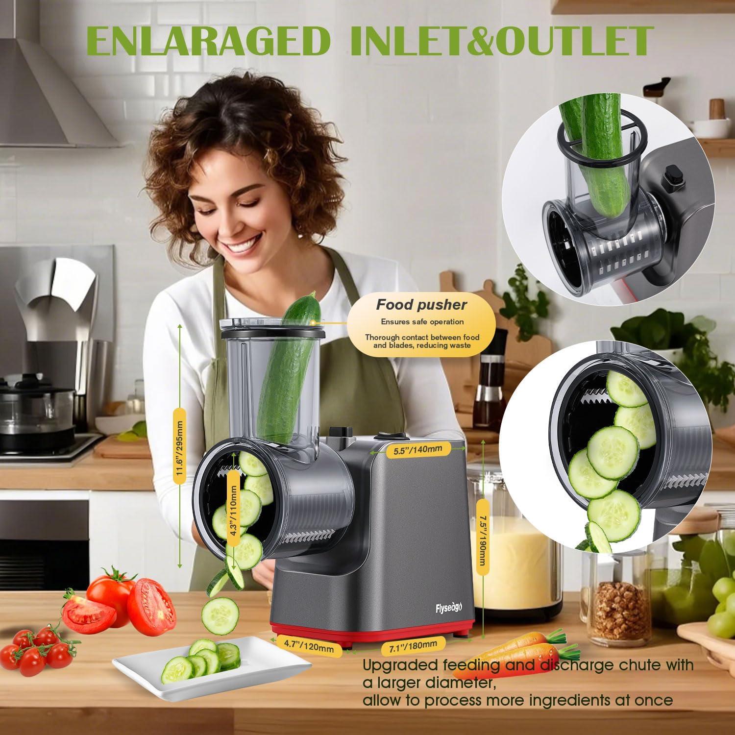 Rallador de Queso Eléctrico Flyseago 5 en 1 con 5 Cuchillas