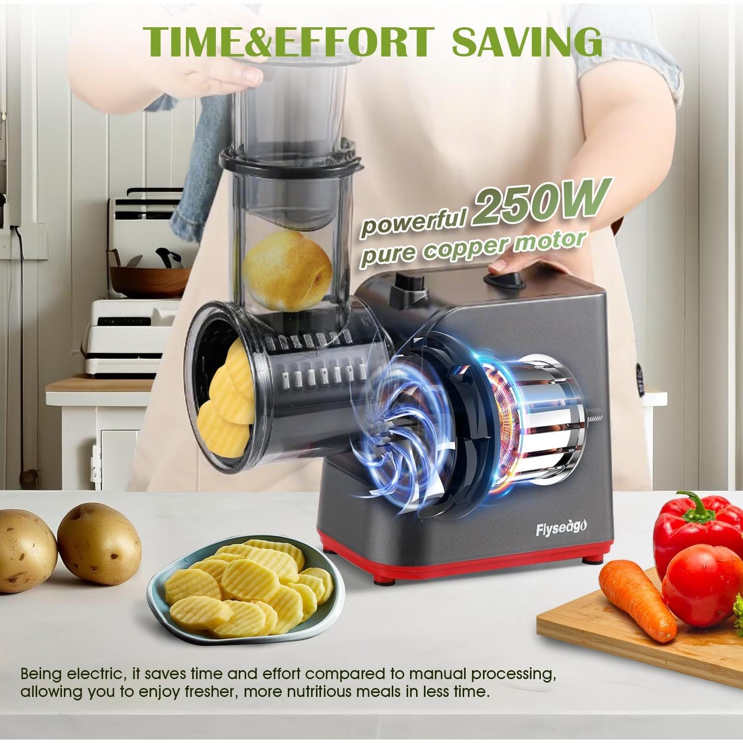 Rallador de Queso Eléctrico Flyseago 5 en 1 con 5 Cuchillas