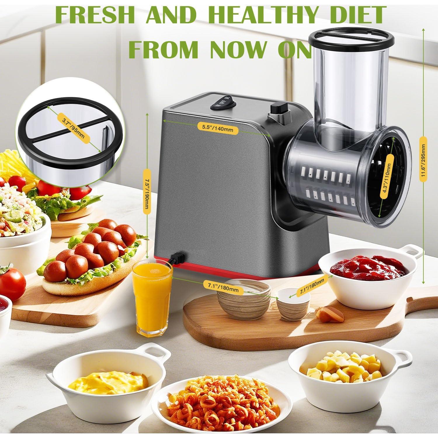 Rallador de Queso Eléctrico Flyseago 5 en 1 con 5 Cuchillas