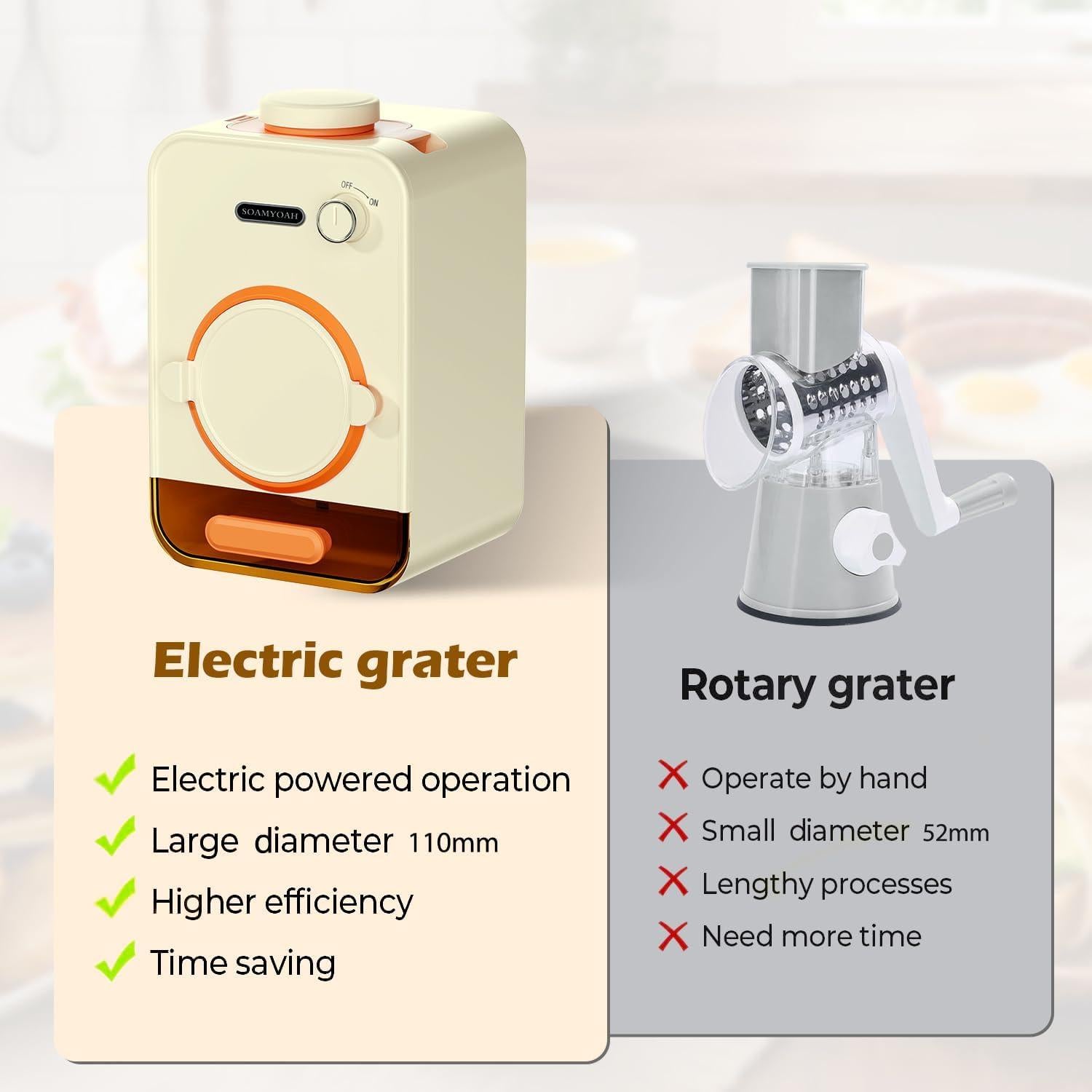 Rallador Eléctrico SOAMYOAH MG12 con 3 Cuchillas y Tubo 10.16 cm