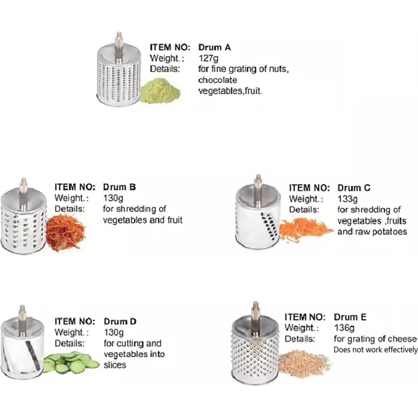 Rallador Rotatorio de Acero Inoxidable HYYKJ-US con 5 Cuchillas