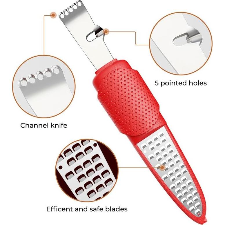 Rallador Zester de Cítricos Pisol Rojo 4 en 1 Acero Inoxidable