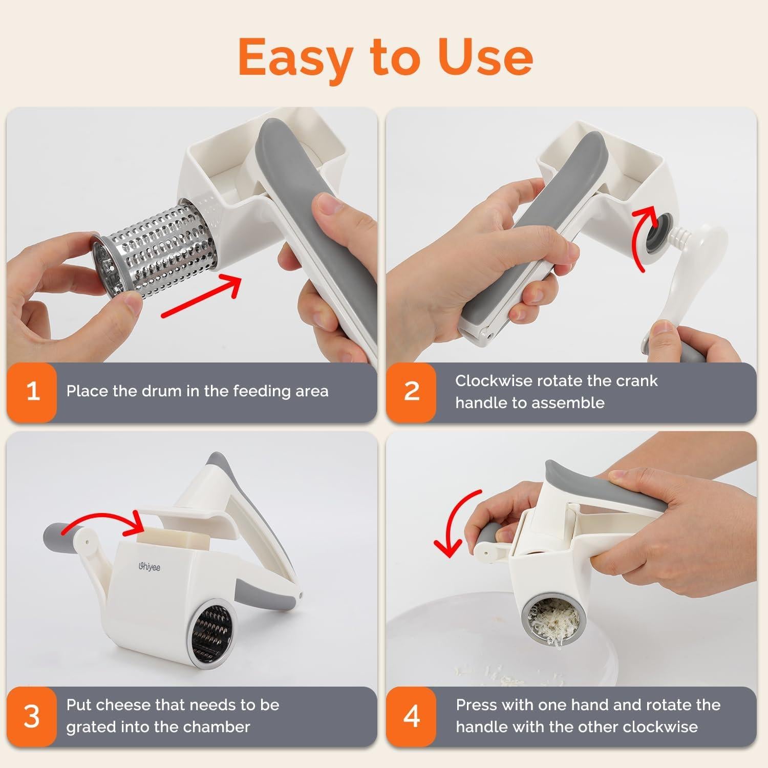 Rallador de Queso UHIYEE Rotativo con Tamices Intercambiables