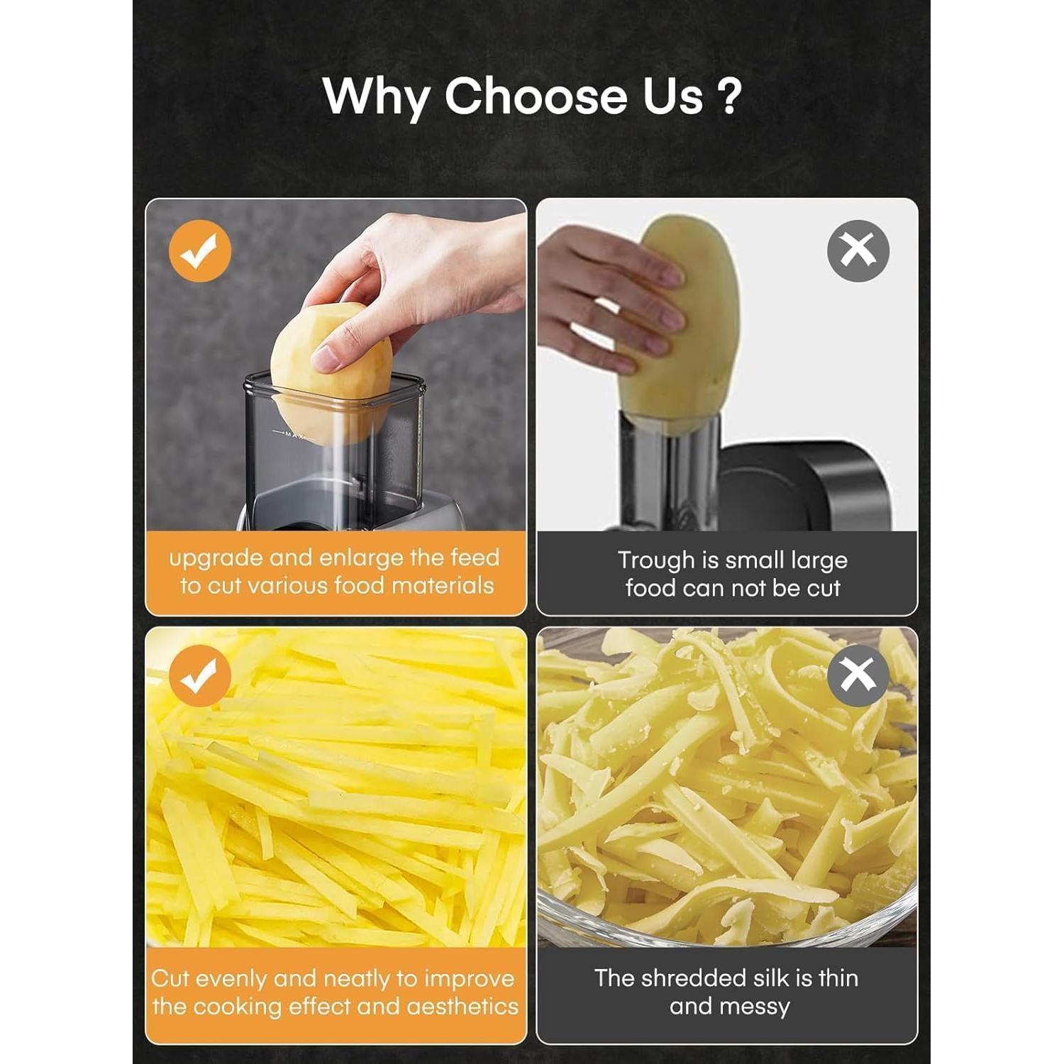 Rallador Eléctrico FOHERE 6 en 1 con Cuchillas Mejoradas