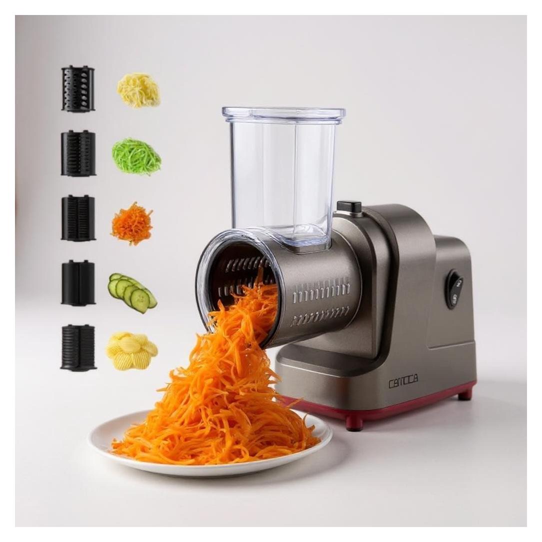 Rallador de Queso Eléctrico 5-en-1 HorizonMart 150W Acero Inoxidable