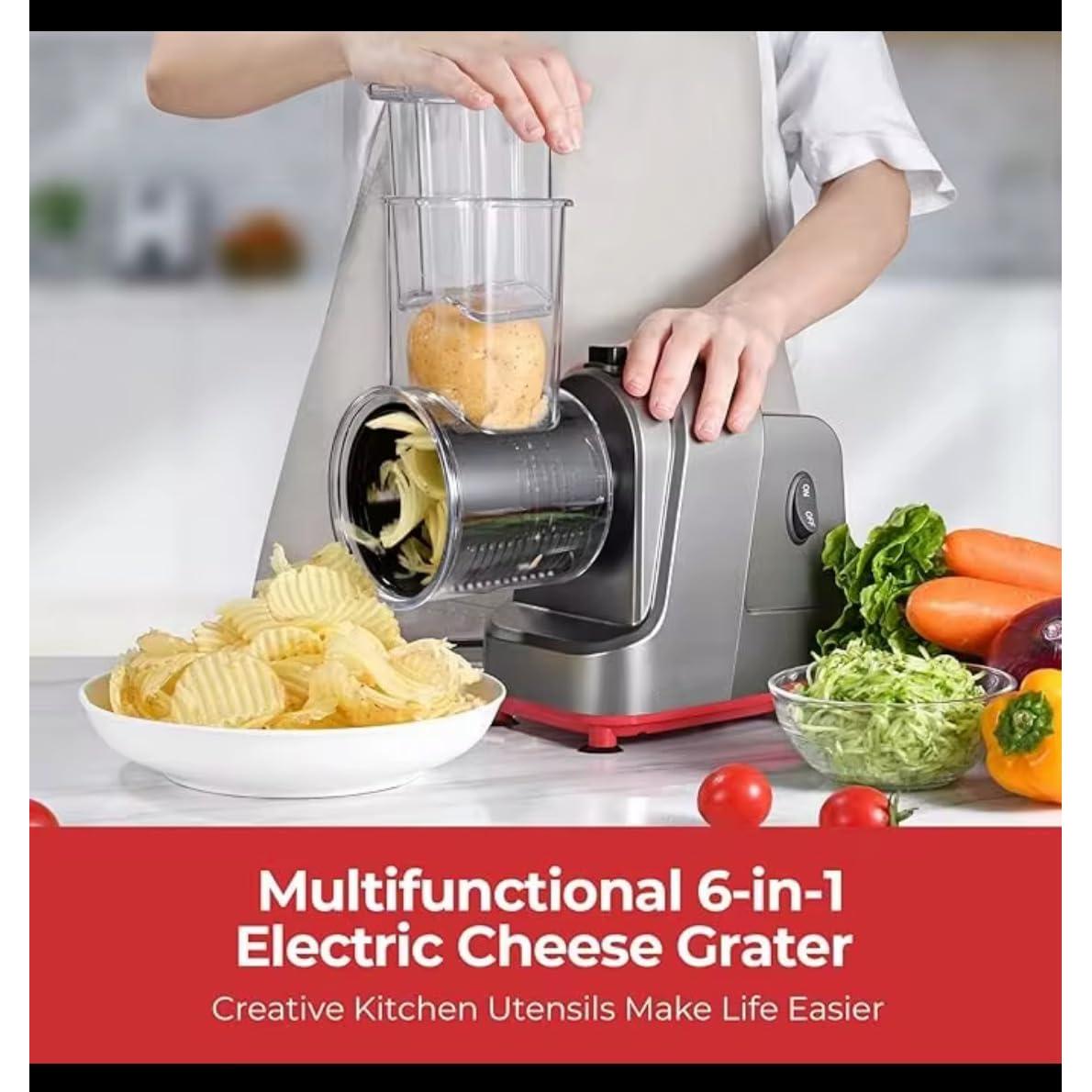 Rallador de Queso Eléctrico 5-en-1 HorizonMart 150W Acero Inoxidable