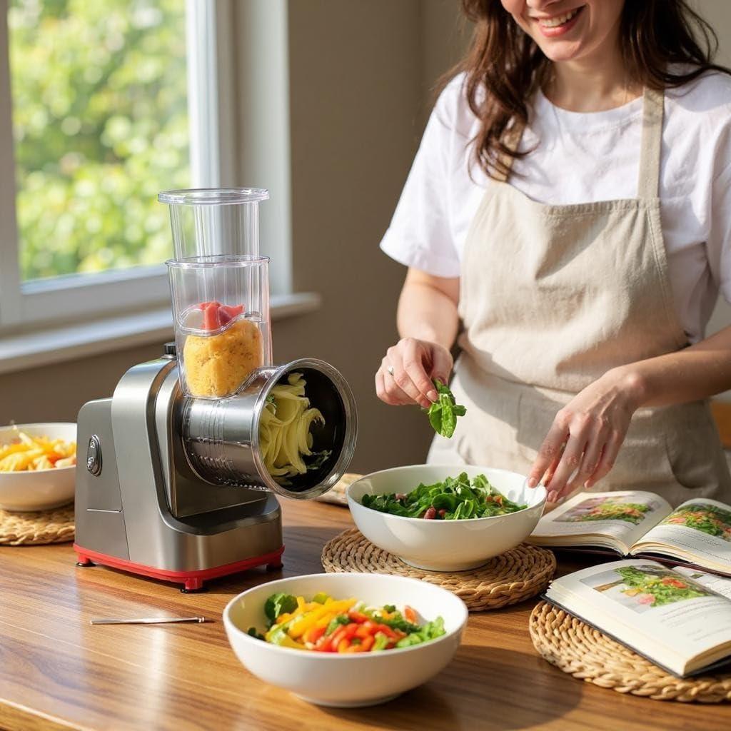 Rallador de Queso Eléctrico 5-en-1 HorizonMart 150W Acero Inoxidable