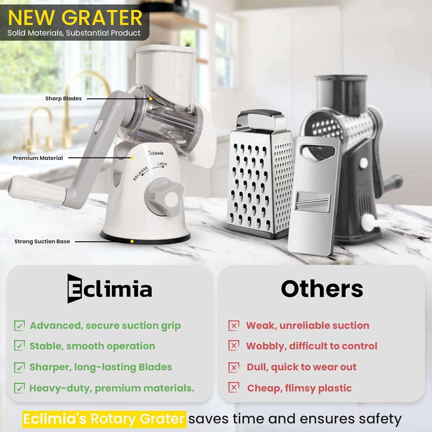 Rallador de Queso Rotatorio Eclimia con 3 Cuchillas y Cuchillo